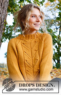 Golden Bud / DROPS 226-33 - Strikket genser i DROPS Nepal. Arbeidet strikkes med splitt i sidene, hullmønster, bobler og raglan. Størrelse S – XXXL.