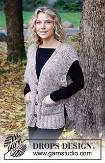 Cosy Mosey / DROPS 226-35 - Knitted vest in DROPS Air and DROPS Brushed Alpaca Silk. The piece is worked with V-neck, ribbed edges and pockets. Sizes S - XXXL.