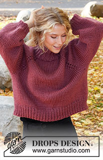 Crisp Cranberry / DROPS 226-37 - Knitted jumper in DROPS Snow. The piece is worked top down with raglan, balloon sleeves and broad, ribbed edging. Sizes XS - XXL.