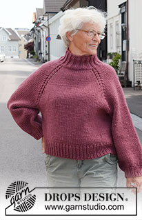 Crisp Cranberry / DROPS 226-37 - Knitted jumper in DROPS Snow. The piece is worked top down with raglan, balloon sleeves and broad, ribbed edging. Sizes XS - XXL.