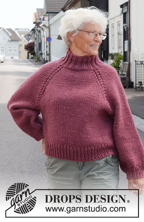 Crisp Cranberry / DROPS 226-37 - Knitted jumper in DROPS Snow. The piece is worked top down with raglan, balloon sleeves and broad, ribbed edging. Sizes XS - XXL.