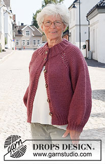 Crisp Cranberries Cardigan / DROPS 226-38 - Raglánový propínací svetr z příze DROPS Snow. Velikost XS - XXL.
