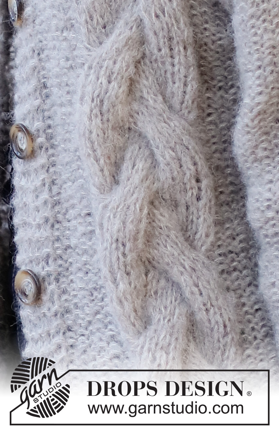 Evening Fires Jacket / DROPS 226-39 - Strikket jakke i 2 tråder DROPS Brushed Alpaca Silk eller 1 tråd DROPS Wish. Arbeidet strikkes med fletter, dobbel halskant og vrangborder. Størrelse S - XXXL.