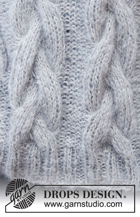 Evening Fires Sweater / DROPS 226-40 - Knitted jumper in 2 strands DROPS Brushed Alpaca Silk or 1 strand DROPS Wish. Piece is knitted with cables and double neck edge. Size: S - XXXL