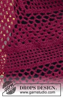 Cranberry Shawl / DROPS 226-47 - Horgolt kendő DROPS Brushed Alpaca Silk fonalból. A darabot fentről lefelé irányban készítjük, csipkemintával.