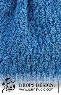 Blue Shells / DROPS 226-50 - Gorro y bufanda a punto en DROPS Alpaca o DROPS Nord. La labor está realizada con el patrón de calados.