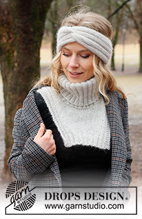 Silver Birch / DROPS 226-56 - Gebreide hoofdband met kabel en halswarmer in DROPS Alpaca en DROPS Kid-Silk of DROPS Flora en DROPS Kid-Silk. Het werk wordt gebreid met boordsteek en tricotsteek.
