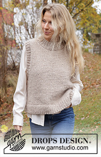 Isla Slipover / DROPS 226-58 - Strikket vest / slipover i DROPS Wish eller 2 tråder DROPS Air. Arbeidet strikkes i glattstrikk med kanter i vrangbord og splitt i siden. Størrelse S - XXXL.