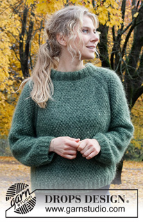 Hyde Park / DROPS 226-9 - Strikket bluse i 2 tråde DROPS Kid-Silk. Arbejdet strikkes oppefra og ned med raglan, perlestrik og dobbelt halskant. Størrelse XS - XXL.