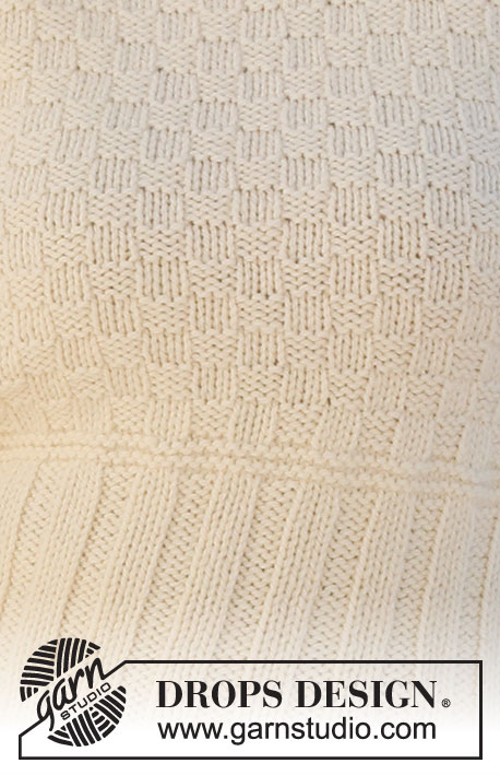 Vanilla District / DROPS 227-11 - Strikket bluse i DROPS Alaska. Arbejdet strikkes med dobbelt halskant, rib og strukturmønster. Størrelse XS - XXXL.