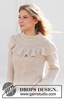 Winter Frill / DROPS 227-12 - Strikket genser i DROPS Air. Arbeidet strikkes ovenfra og ned med rundfelling og rysje. Størrelse S – XXXL.
