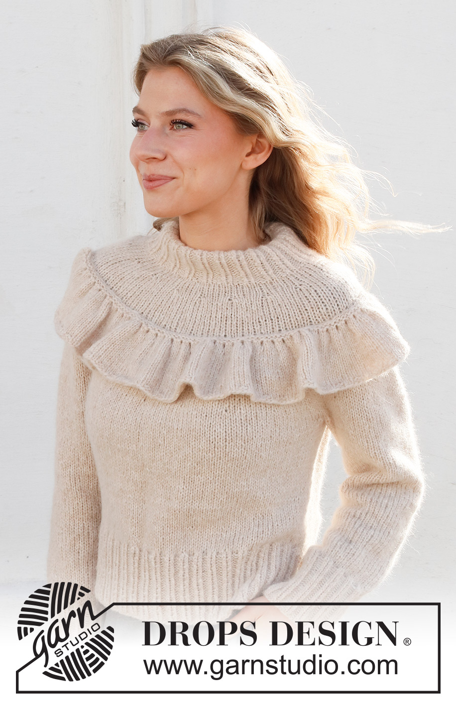 Winter Frill / DROPS 227-12 - Strikket genser i DROPS Air. Arbeidet strikkes ovenfra og ned med rundfelling og rysje. Størrelse S – XXXL.