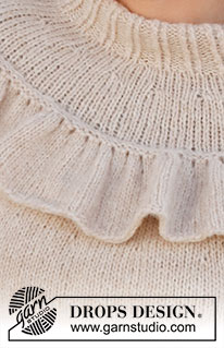 Winter Frill / DROPS 227-12 - Strikket genser i DROPS Air. Arbeidet strikkes ovenfra og ned med rundfelling og rysje. Størrelse S – XXXL.