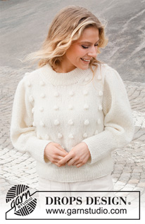 White Rabbit / DROPS 227-13 - Strikket bluse i DROPS Air. Arbejdet strikkes med bobler, pufærmer og dobbelt halskant. Størrelse S - XXXL.