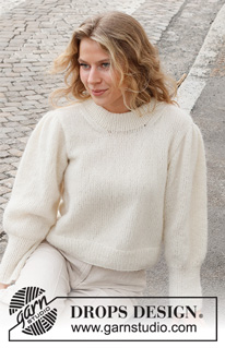 Full Moon Romance / DROPS 227-14 - Strikket bluse i DROPS Air. Arbejdet strikkes med pufærmer og dobbelt halskant. Størrelse S - XXXL.