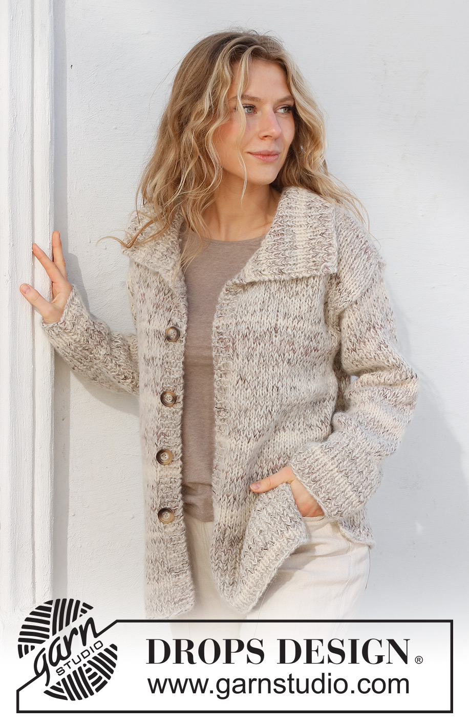 Habitat Cardigan / DROPS 227-15 - Stickad kofta i 1 tråd DROPS Fabel och 2 trådar DROPS Brushed Alpaca Silk. Arbetet stickas med krage. Storlek S - XXXL.
