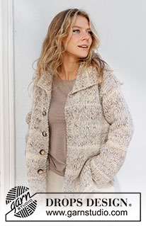 Habitat Cardigan / DROPS 227-15 - Stickad kofta i 1 tråd DROPS Fabel och 2 trådar DROPS Brushed Alpaca Silk. Arbetet stickas med krage. Storlek S - XXXL.