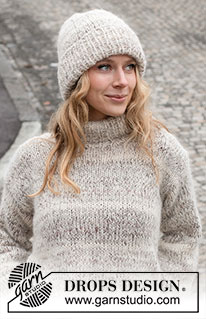 After the Blizzard / DROPS 227-16 - Strikket bluse og hue i 1 tråd DROPS Fabel og 2 tråde DROPS Brushed Alpaca Silk. Arbejdet strikkes i glatstrik med kanter i rib. Størrelse S - XXXL.
