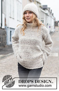 After the Blizzard / DROPS 227-16 - Strikket bluse og hue i 1 tråd DROPS Fabel og 2 tråde DROPS Brushed Alpaca Silk. Arbejdet strikkes i glatstrik med kanter i rib. Størrelse S - XXXL.