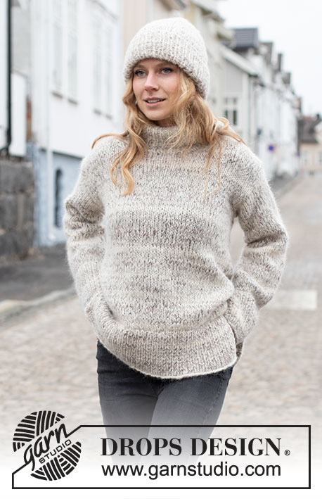 After the Blizzard / DROPS 227-16 - Strikket bluse og hue i 1 tråd DROPS Fabel og 2 tråde DROPS Brushed Alpaca Silk. Arbejdet strikkes i glatstrik med kanter i rib. Størrelse S - XXXL.