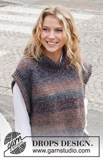 Autumn Dusk / DROPS 227-17 - Strikket slipover i DROPS Delight og DROPS Brushed Alpaca Silk. Vesten strikkes med høj hals, slids i siden og kanter i rib. Størrelse S - XXXL.