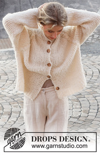 Snow Patches / DROPS 227-21 - Stickad kofta i 2 trådar DROPS Alpaca Bouclé. Arbetet stickas uppifrån och ner med raglan, flätor och split i sidorna. Storlek S - XXXL