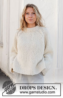 Puffy Cloud / DROPS 227-22 - Strikket bluse i 2 tråde DROPS Alpaca Bouclé. Arbejdet strikkes oppefra og ned med raglan og snoninger. Størrelse S - XXXL.