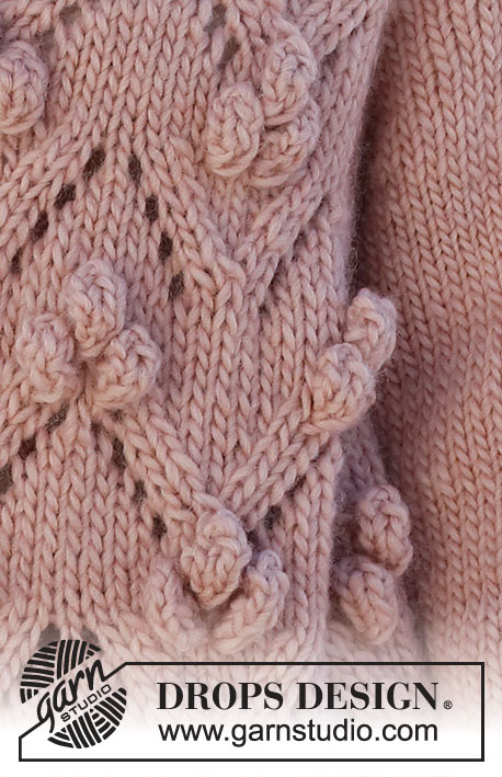 Rosé Bubbles Jacket / DROPS 227-23 - Knitted jacket in DROPS Snow or DROPS Wish. The piece is worked top down with raglan and lace pattern. Sizes S - XXXL.