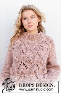 Rosé Bubbles / DROPS 227-24 - Strikket bluse i DROPS Snow eller DROPS Wish. Arbejdet strikkes oppefra og ned med raglan og hulmønster. Størrelse S - XXXL.