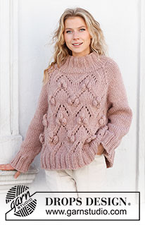Rosé Bubbles / DROPS 227-24 - Strikket bluse i DROPS Snow eller DROPS Wish. Arbejdet strikkes oppefra og ned med raglan og hulmønster. Størrelse S - XXXL.