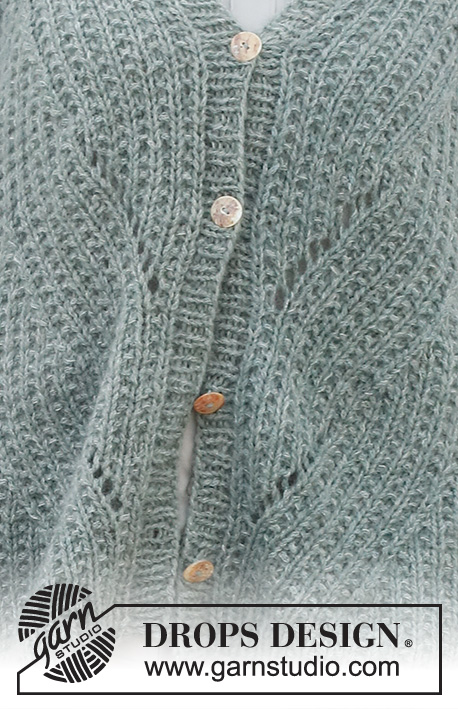 Ash Mint Vest / DROPS 227-32 - Strikket vest i DROPS Sky og DROPS Kid-Silk. Arbeidet strikkes med V-hals, splitt i sidene, strukturmønster og forskyvninger. Størrelse XS - XXL.