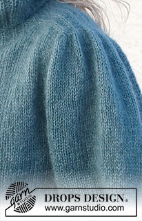 Falling Water / DROPS 227-40 - Strikket jakke i 2 tråde DROPS Kid-Silk. Arbejdet strikkes oppefra og ned med sadelskulder, pufærmer og høj hals. Størrelse S - XXXL.