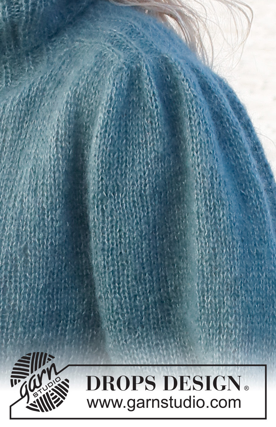 Falling Water / DROPS 227-40 - Strikket jakke i 2 tråde DROPS Kid-Silk. Arbejdet strikkes oppefra og ned med sadelskulder, pufærmer og høj hals. Størrelse S - XXXL.