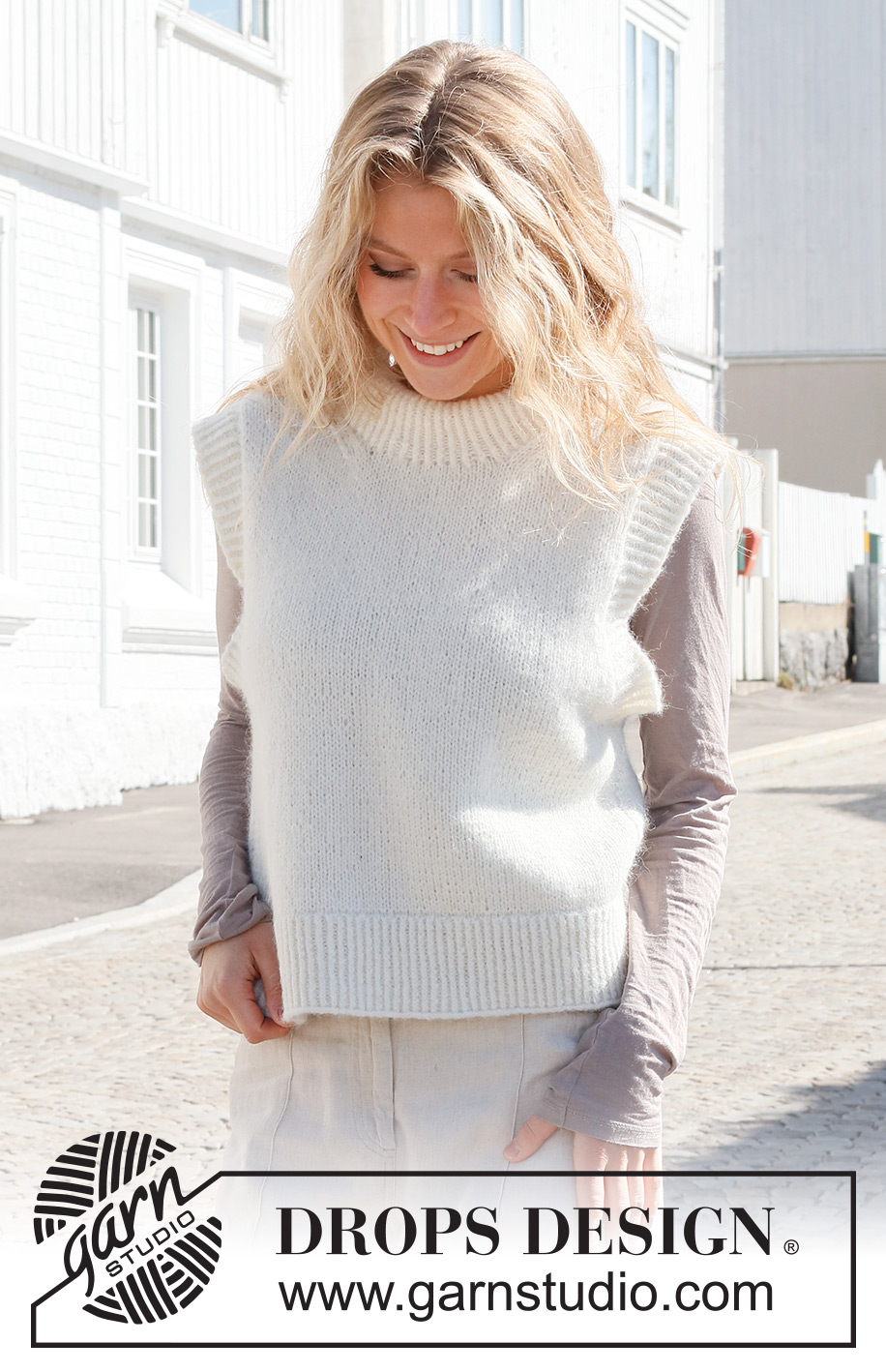Sugar Glaze Vest / DROPS 227-41 - Strikket vest med dobbelt halskant i DROPS Air. Størrelse S - XXXL.