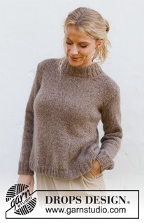 Walk with Nature / DROPS 227-46 - Gestrickter Pullover in DROPS Soft Tweed und DROPS Kid-Silk. Die Arbeit wird mit doppelter Halsblende und Blenden im Rippenmuster gestrickt. Größe S - XXXL.