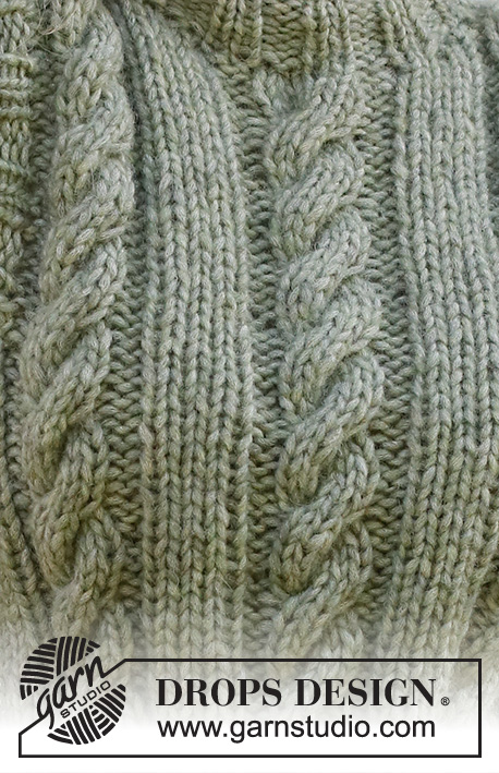 Sage Strings / DROPS 227-47 - Pull sans manches tricoté de bas en haut, avec torsades et bordures en côtes, avec 1 fil DROPS Wish ou 2 fils DROPS Air. Du S au XXXL.