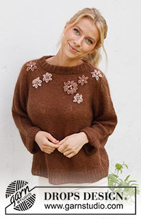 Fall Bouquet / DROPS 227-48 - Stickad tröja i 1 tråd DROPS Brushed Alpaca Silk eller 2 trådar DROPS Kid-Silk. Arbetet stickas uppifrån och ner med raglan, broderade blommor och franska knutar. Storlek S - XXXL.