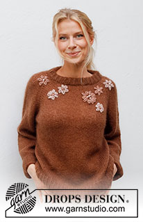 Fall Bouquet / DROPS 227-48 - Stickad tröja i 1 tråd DROPS Brushed Alpaca Silk eller 2 trådar DROPS Kid-Silk. Arbetet stickas uppifrån och ner med raglan, broderade blommor och franska knutar. Storlek S - XXXL.