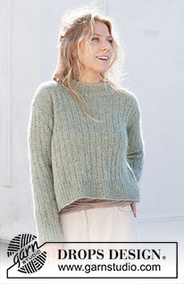 Wild Mint Tea / DROPS 227-5 - Gestrickter Pullover in DROPS Flora und DROPS Kid-Silk. Die Arbeit wird im Strukturmuster gestrickt. Größe S - XXXL.