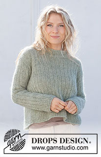 Wild Mint Tea / DROPS 227-5 - Gestrickter Pullover in DROPS Flora und DROPS Kid-Silk. Die Arbeit wird im Strukturmuster gestrickt. Größe S - XXXL.