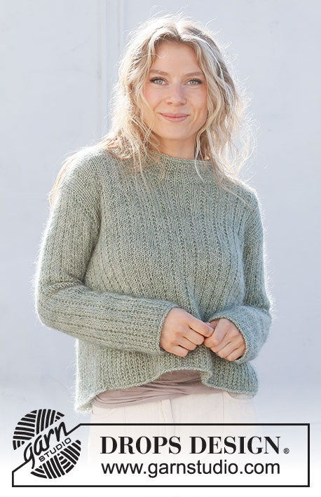 Wild Mint Tea / DROPS 227-5 - Gestrickter Pullover in DROPS Flora und DROPS Kid-Silk. Die Arbeit wird im Strukturmuster gestrickt. Größe S - XXXL.