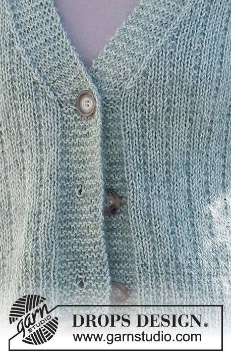 Wild Mint Tea Jacket / DROPS 227-6 - Strikket jakke i DROPS BabyAlpaca Silk og DROPS Kid-Silk. Arbejdet strikkes i strukturmønster med v-hals. Størrelse S - XXXL.
