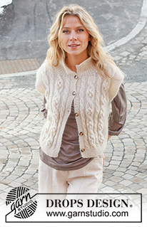 River Rapids / DROPS 227-7 - Neulottu liivi DROPS Alpaca- ja DROPS Kid-Silk -langoista. Työssä on palmikoita, nyppyjä ja joustinneuleiset reunukset. Koot S-XXXL.