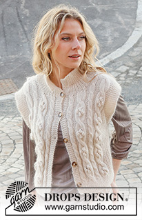 River Rapids / DROPS 227-7 - Neulottu liivi DROPS Alpaca- ja DROPS Kid-Silk -langoista. Työssä on palmikoita, nyppyjä ja joustinneuleiset reunukset. Koot S-XXXL.