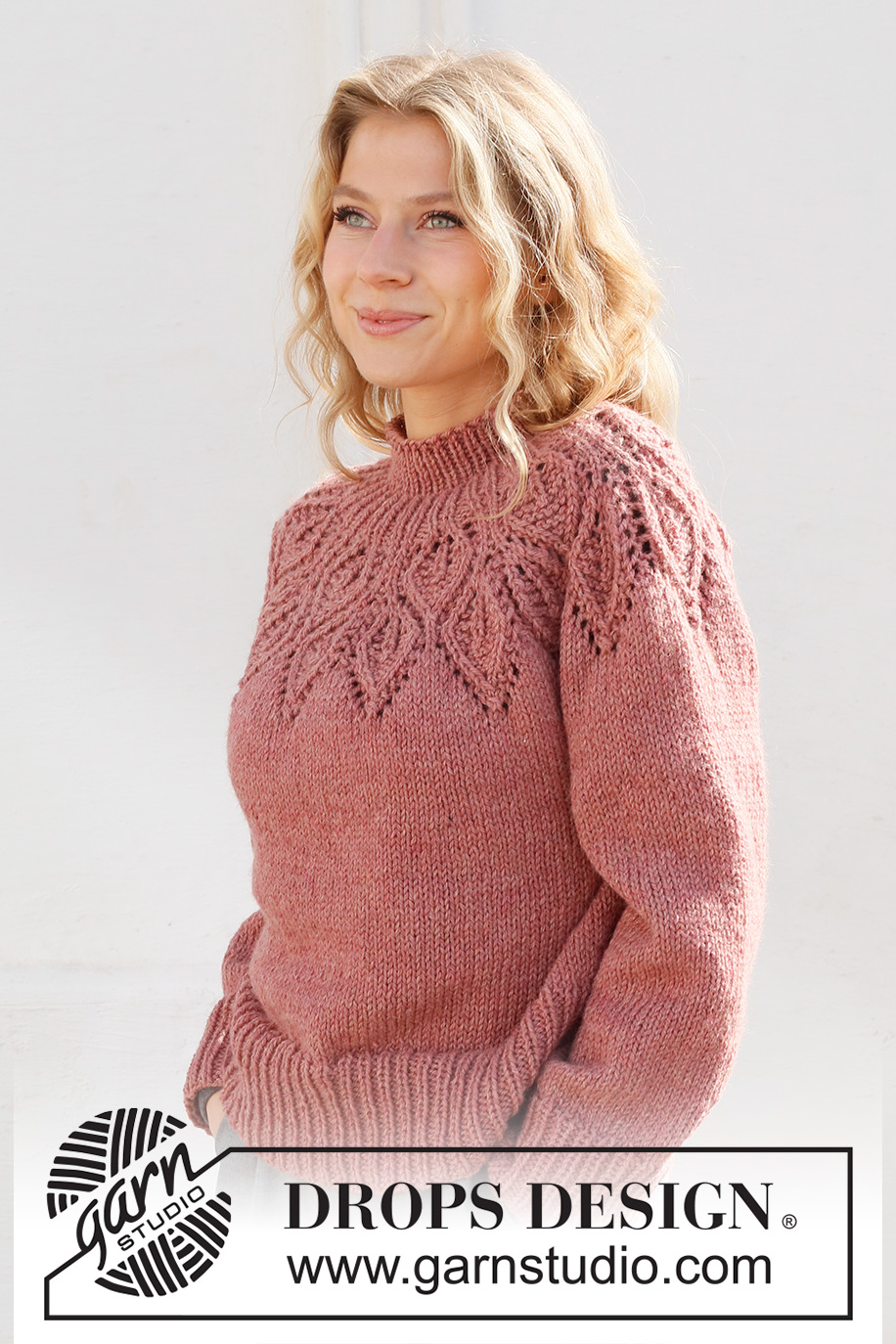 Autumn Wreath / DROPS 228-1 - Knitted jumper in DROPS Nepal. The piece is worked top down, with round yoke and leaf pattern. Sizes S - XXXL.