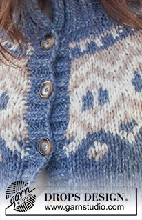 North Gate / DROPS 228-13 - Knitted jacket in DROPS Wish. Piece is knitted top down with round yoke, multi-coloured pattern and high collar. Size: S - XXXL