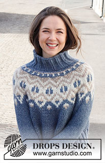 North Gate Sweater / DROPS 228-14 - Gebreide trui in DROPS Wish. Het werk wordt van boven naar beneden gebreid met ronde pas, veelkleurig patroon en hoge col. Maat: S - XXXL