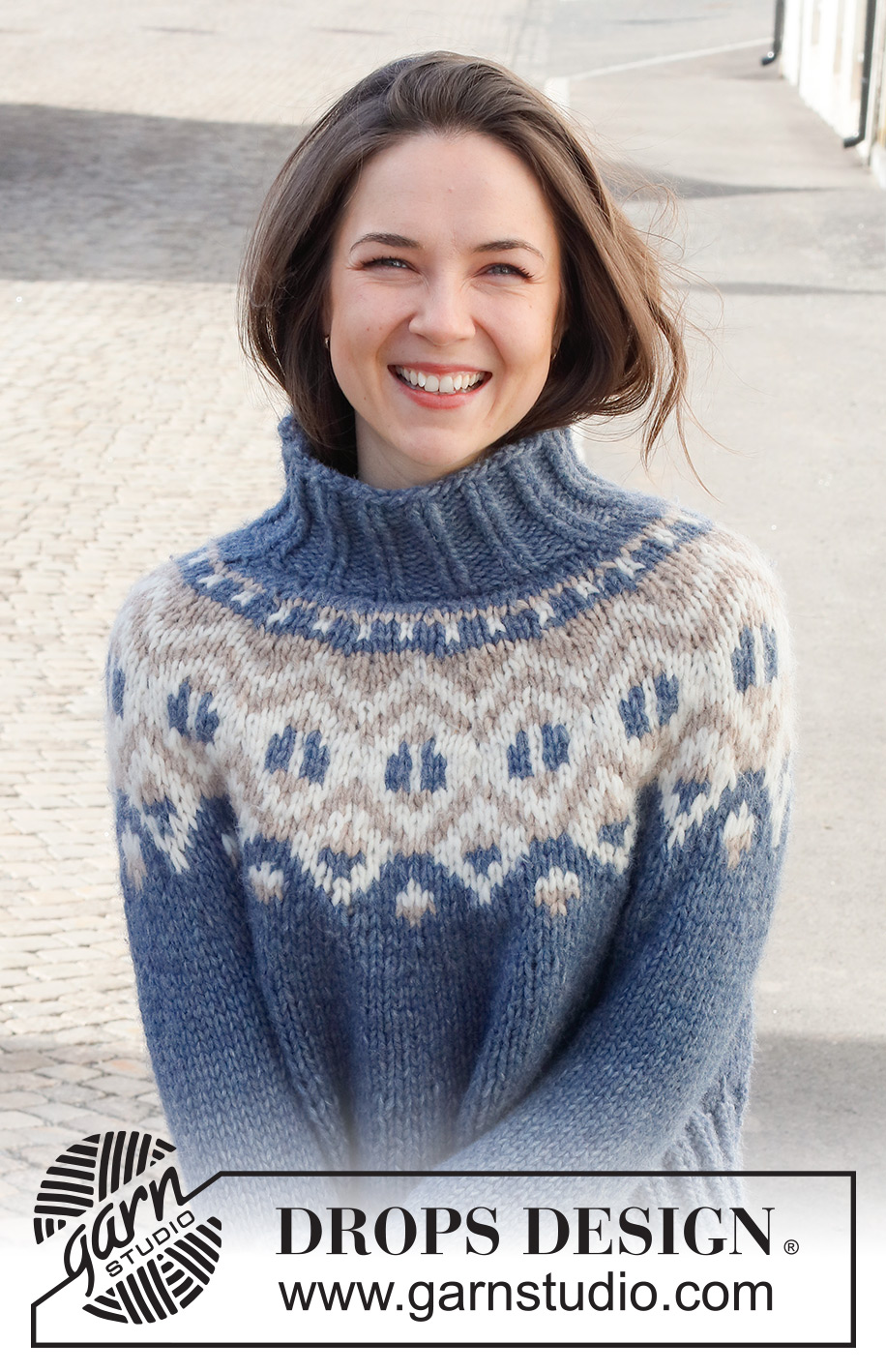 North Gate Sweater / DROPS 228-14 - Gebreide trui in DROPS Wish. Het werk wordt van boven naar beneden gebreid met ronde pas, veelkleurig patroon en hoge col. Maat: S - XXXL