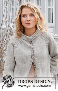 Misty Moon / DROPS 228-15 - Stickad kofta i DROPS Merino Extra Fine eller DROPS Puna. Arbetet stickas uppifrån och ner med dubbel halskant, raglan och kanter i strukturmönster. Storlek S - XXXL.