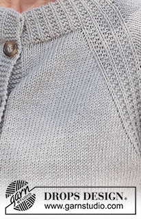 Misty Moon / DROPS 228-15 - Stickad kofta i DROPS Merino Extra Fine eller DROPS Puna. Arbetet stickas uppifrån och ner med dubbel halskant, raglan och kanter i strukturmönster. Storlek S - XXXL.